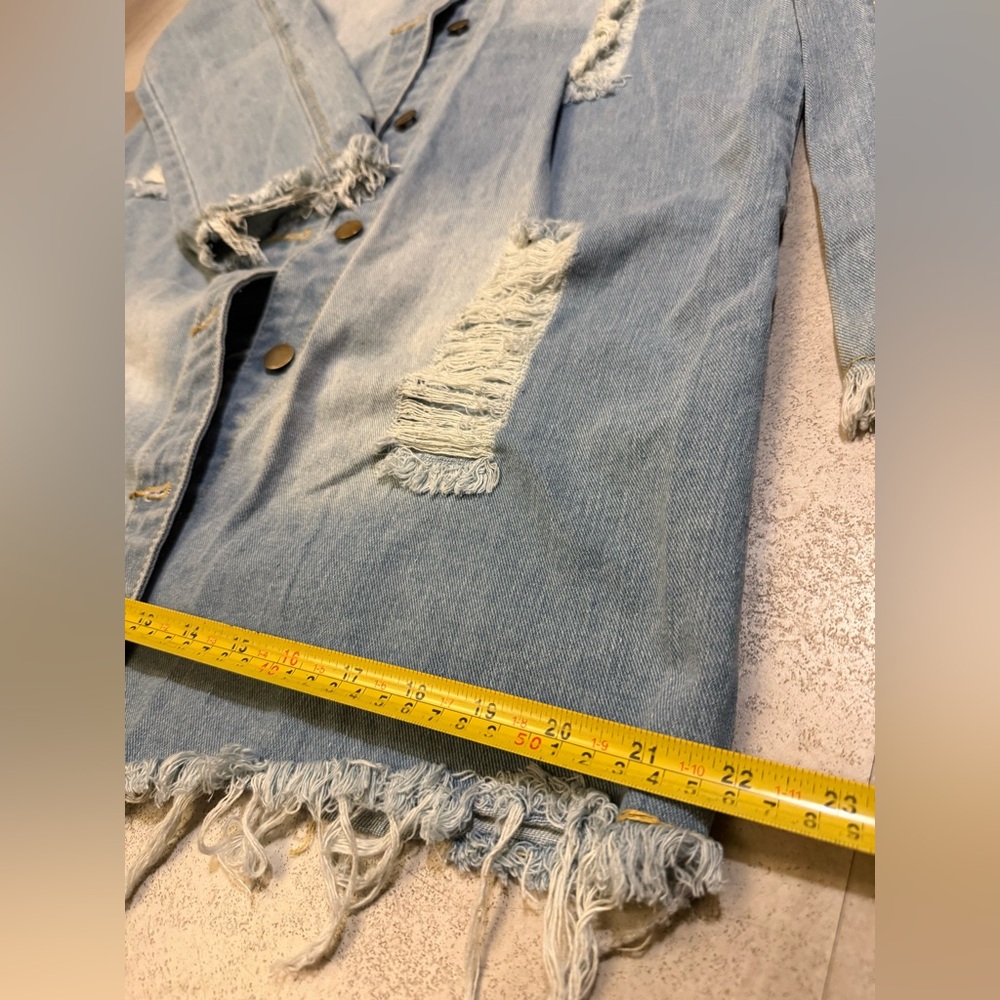 Women's Distressed Light Blue Denim Jacket - Picture 4 of 9